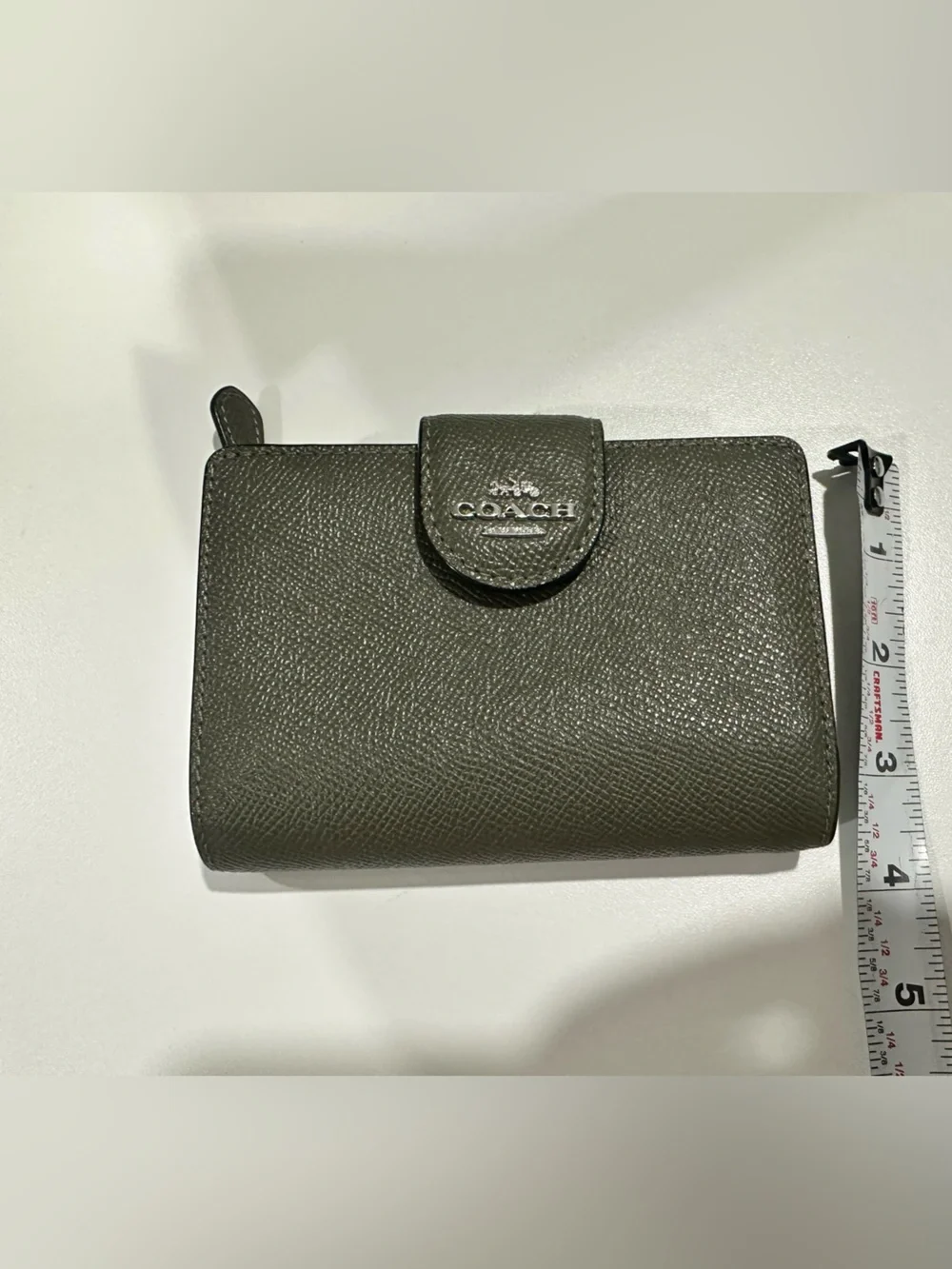 Coach Olive Green Leather Snap Card Holder Wallet